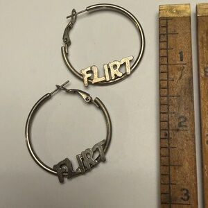 VTG Silver Hoop Earrings with 'FLIRT' Design